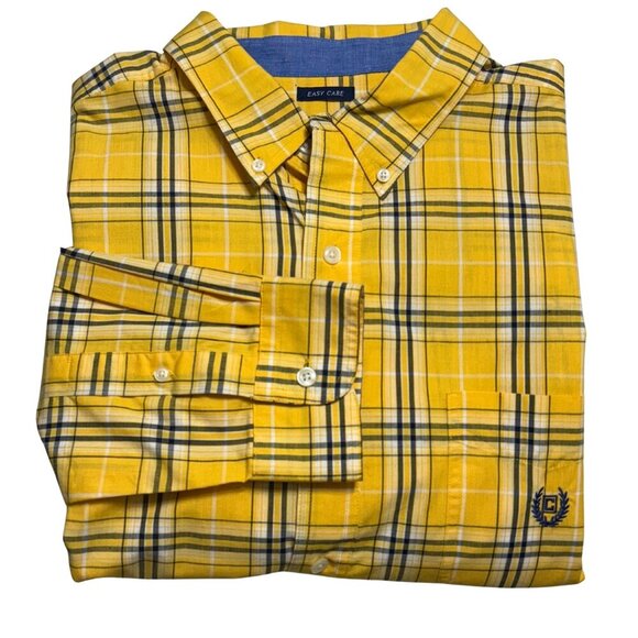 Chaps Mens Yellow Plaid Collared Long Sleeve Pocket Button Down Shirt Size XL - Picture 1 of 8